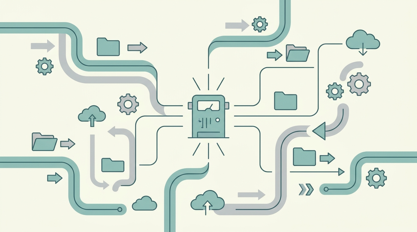 Automated finance flow, editorial illustration